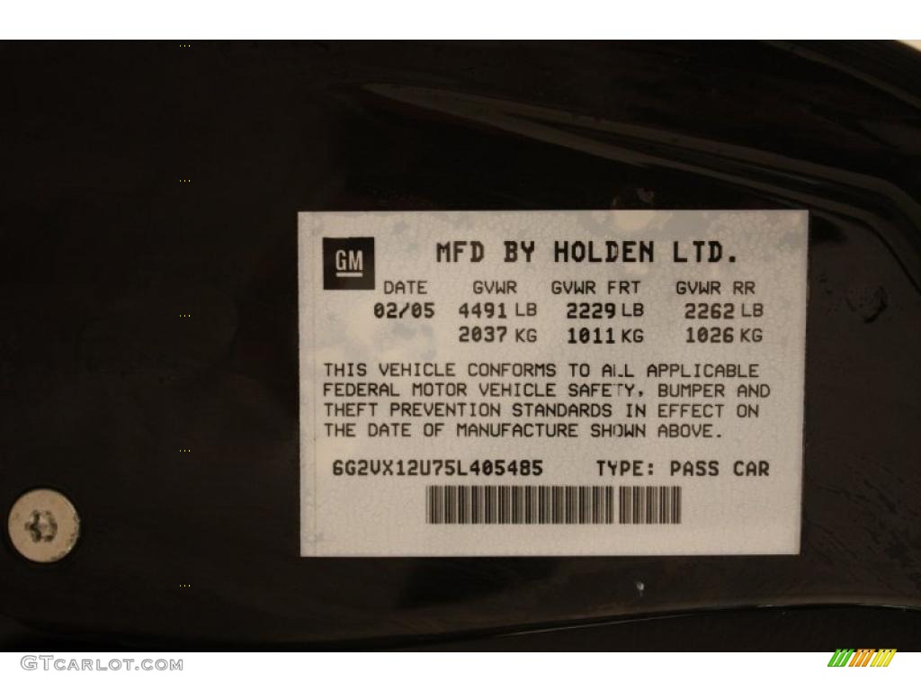 2005 Pontiac GTO Coupe Info Tag Photo #47690376