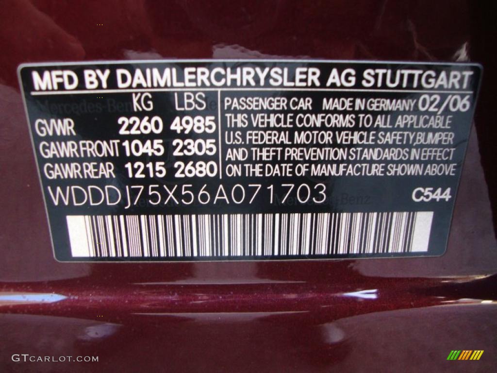 2006 CLS Color Code 544 for Bordeaux Red Metallic Photo #47707792