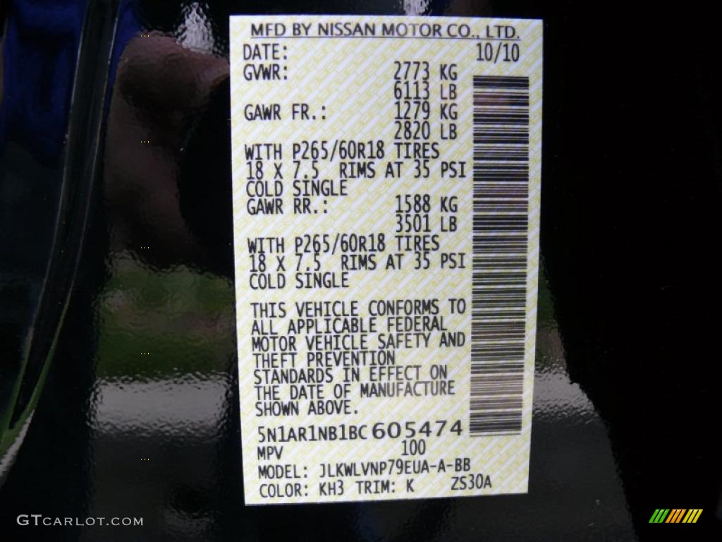 2011 Pathfinder Color Code KH3 for Super Black Photo #47708918