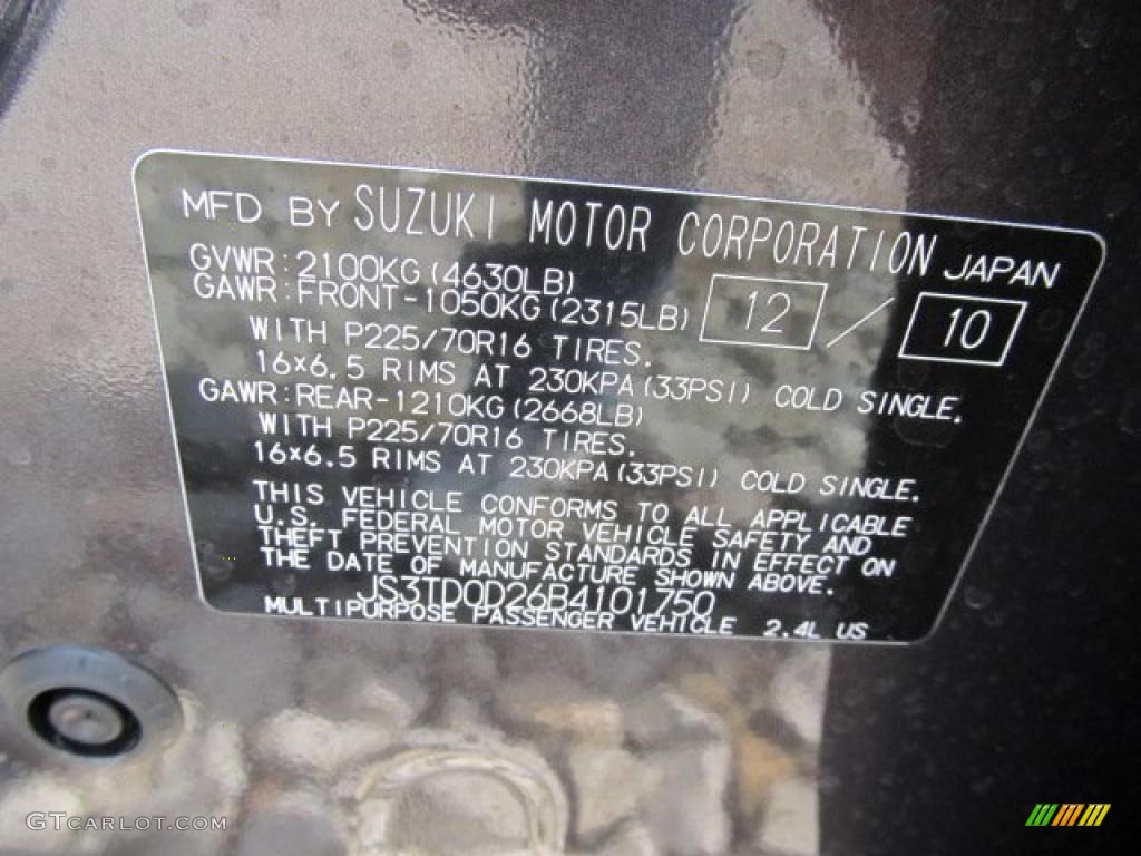 2011 Suzuki Grand Vitara Premium 4x4 Info Tag Photo #47713263