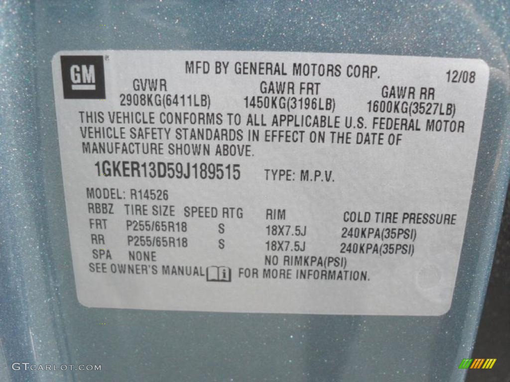 2009 GMC Acadia SLE Info Tag Photos