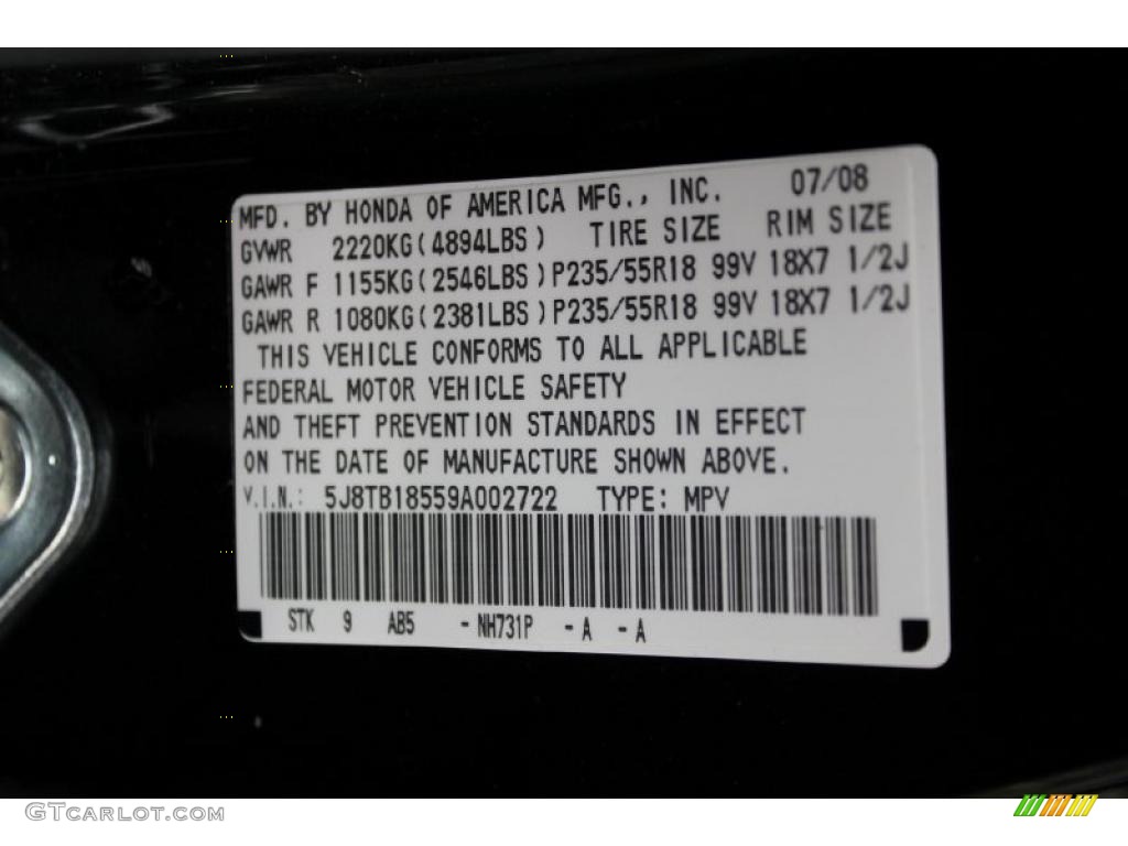 2009 RDX Color Code NH731P for Crystal Black Pearl Photo #47714988