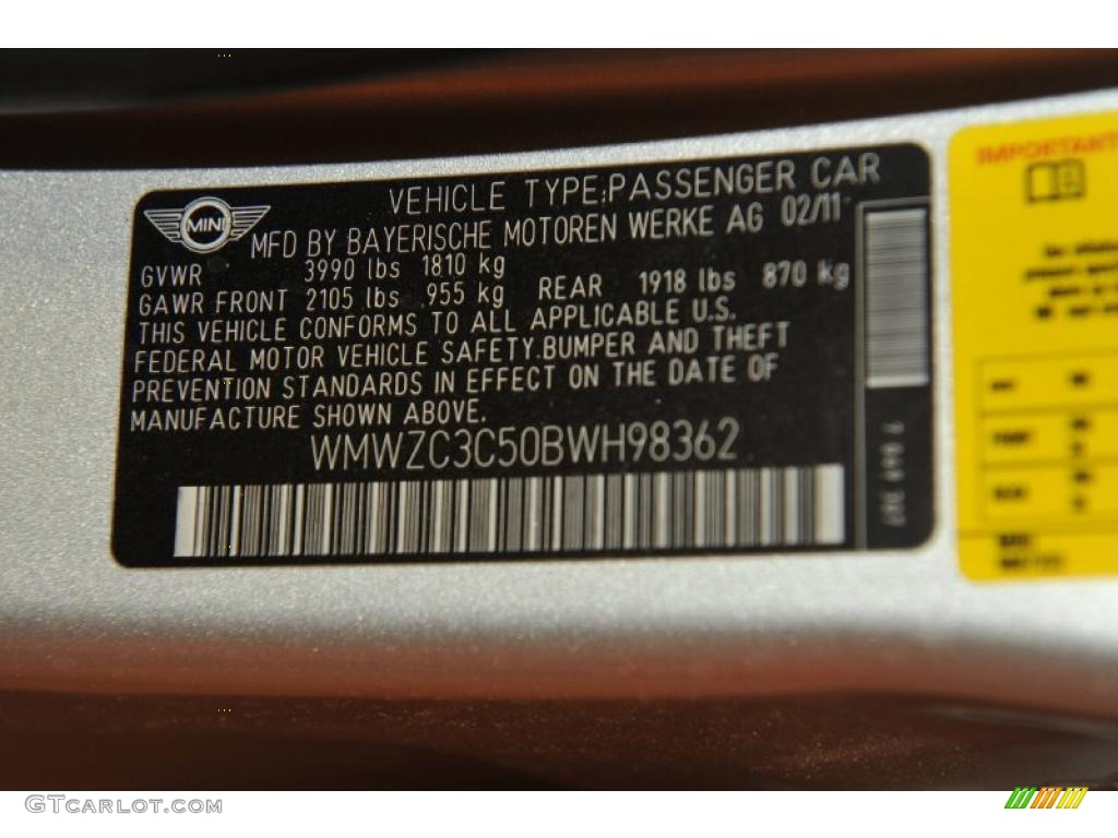 2011 Mini Cooper S Countryman Info Tag Photo #47716200