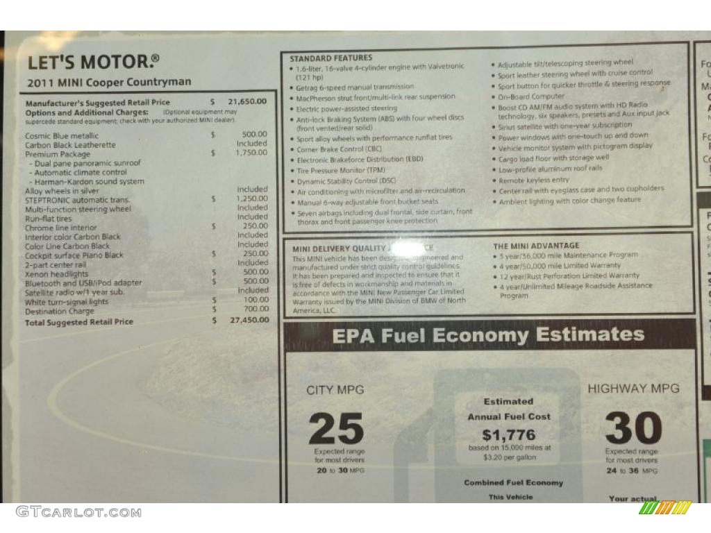 2011 Mini Cooper Countryman Window Sticker Photo #47718149