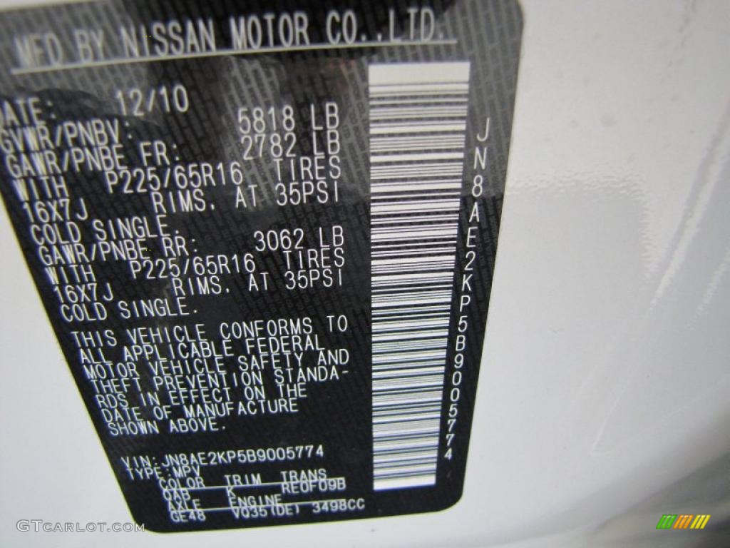 2011 Quest Color Code QAB for Pearl White Photo #47726054