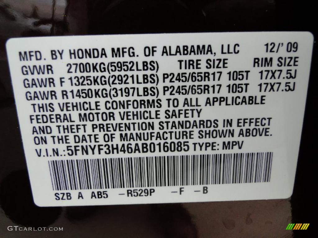 2010 Pilot Color Code R529P for Dark Cherry Pearl Photo #47730846