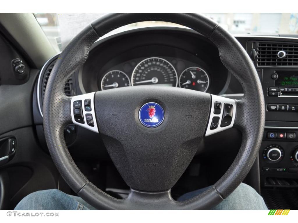 2008 Saab 9-3 2.0T Sport Sedan Black Steering Wheel Photo #47735098