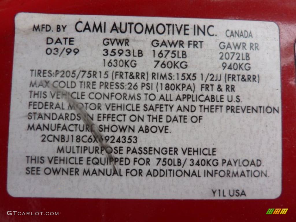 1999 Chevrolet Tracker Soft Top 4x4 Info Tag Photo #47735137