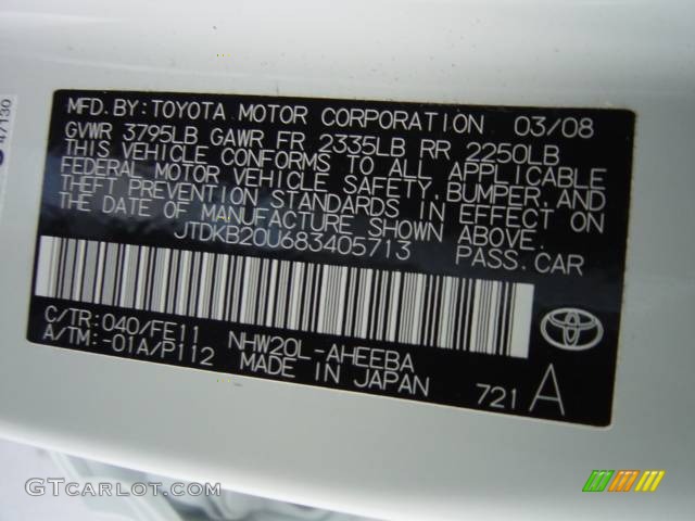 2008 Prius Color Code 040 for Super White Photo #477363