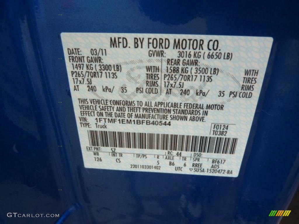 2011 F150 Color Code SZ for Blue Flame Metallic Photo #47740090