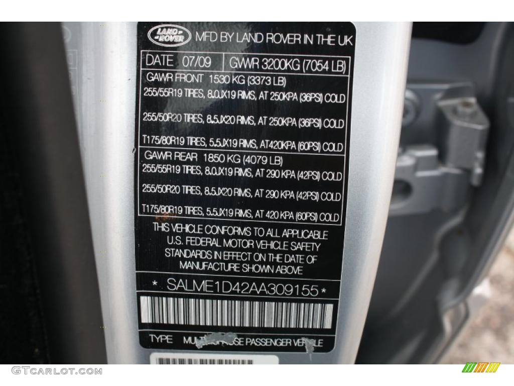 2010 Land Rover Range Rover HSE Info Tag Photo #47743942
