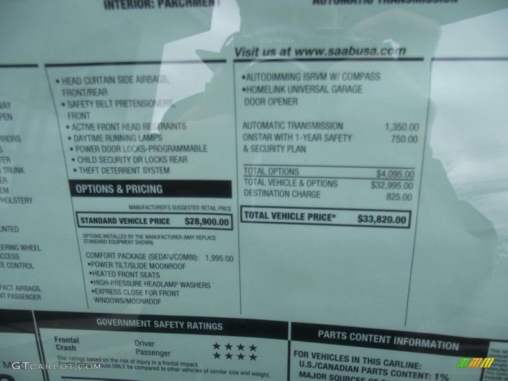 2010 Saab 9-3 2.0T Sport Sedan Window Sticker Photos