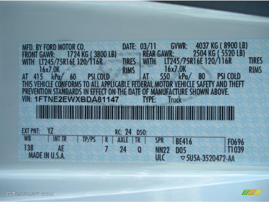 2011 E Series Van Color Code YZ for Oxford White Photo #47777442