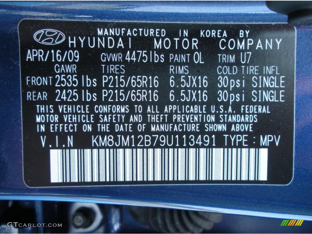 2009 Tucson Color Code 0L for Nautical Blue Photo #47779116