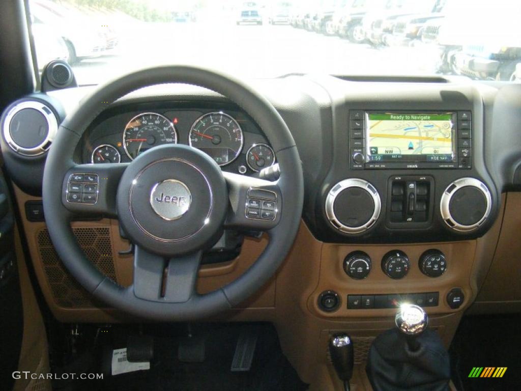 2011 Jeep Wrangler Unlimited Rubicon 4x4 Black/Dark Saddle Dashboard Photo #47789607