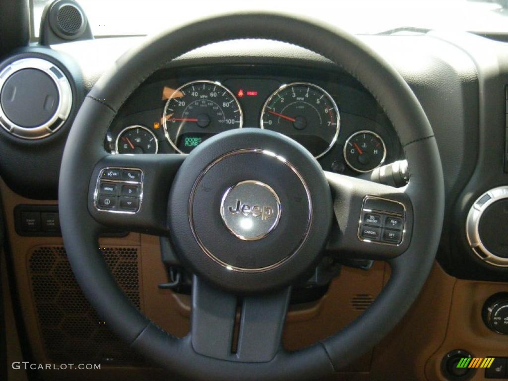 2011 Jeep Wrangler Unlimited Rubicon 4x4 Black/Dark Saddle Steering Wheel Photo #47789619