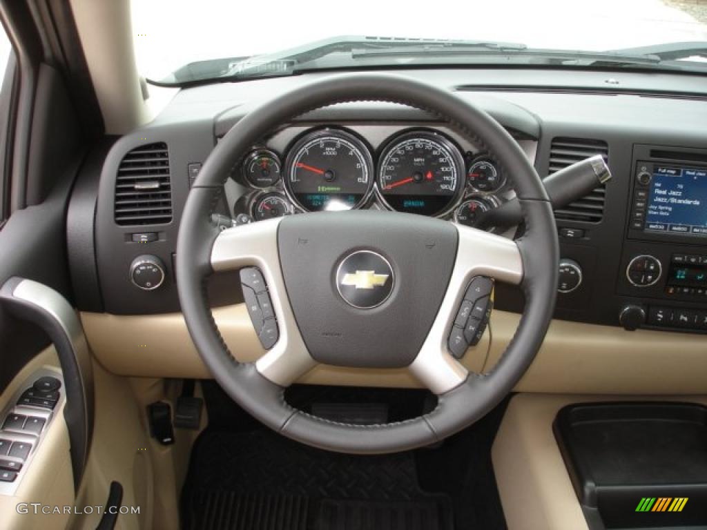 2011 Chevrolet Silverado 1500 Hybrid Crew Cab 4x4 Light Cashmere/Ebony Steering Wheel Photo #47791540