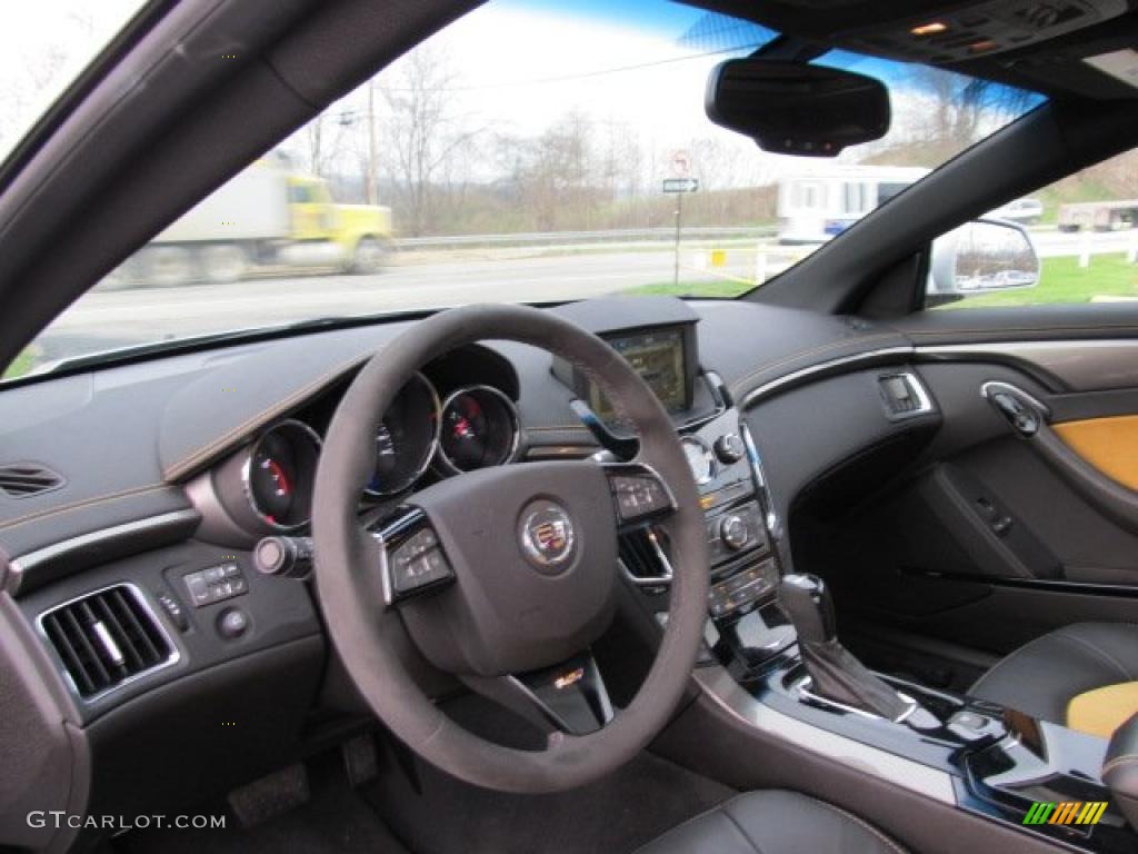2011 Cadillac CTS -V Coupe Ebony/Saffron Steering Wheel Photo #47804633