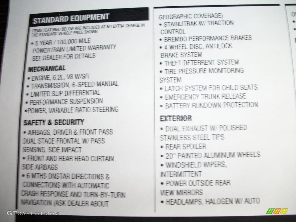 2011 Chevrolet Camaro SS Coupe Window Sticker Photo #47804774
