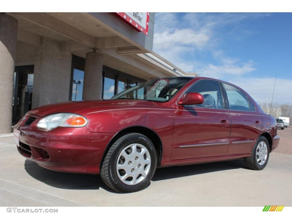 2000 Elantra GLS Sedan - Wind Rose Red / Gray photo #13