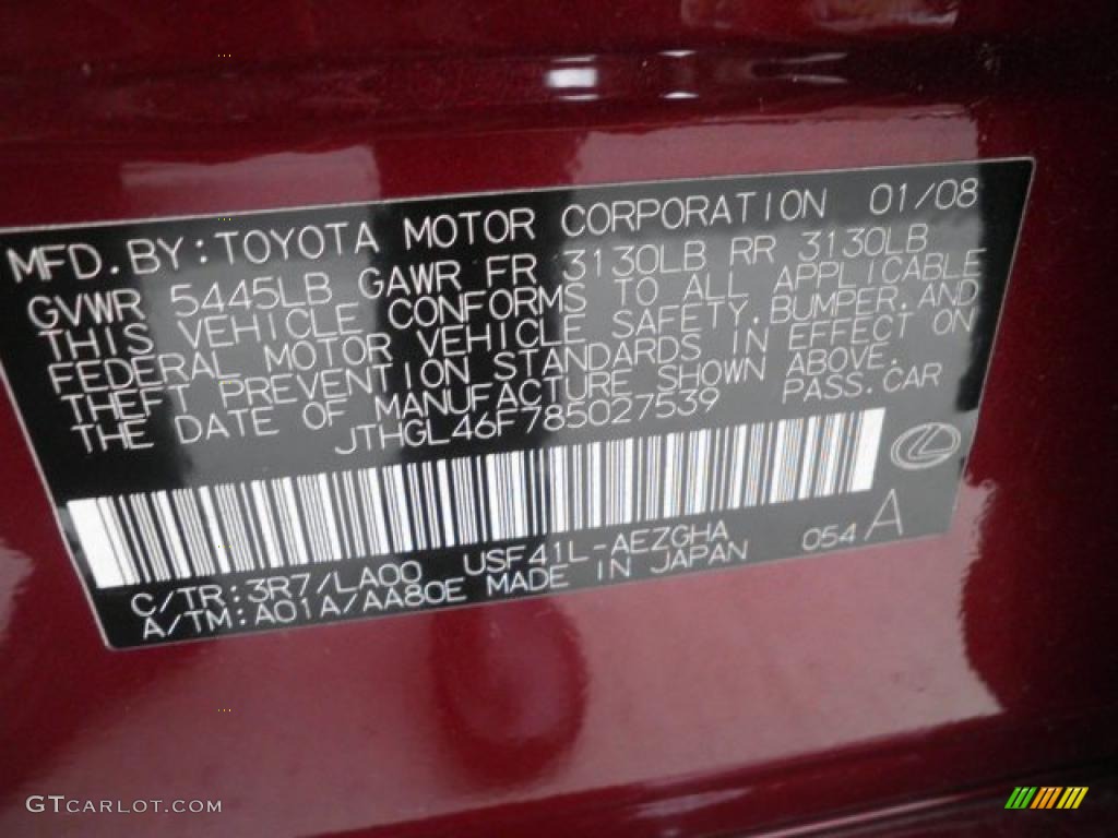 2008 LS Color Code 3R7 for Noble Spinel Red Mica Photo #47816585