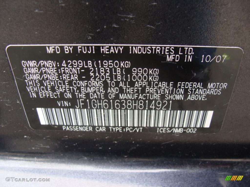 2008 Subaru Impreza 2.5i Wagon Info Tag Photos