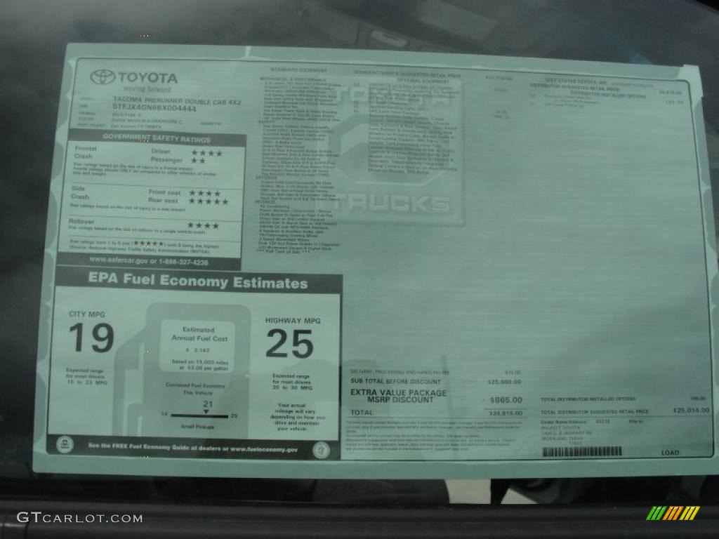 2011 Toyota Tacoma SR5 PreRunner Double Cab Window Sticker Photos