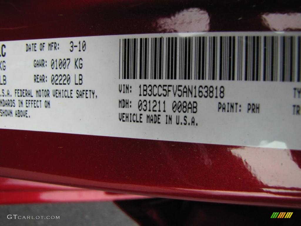 2010 Avenger Color Code PRH for Inferno Red Crystal Pearl Photo #47836139