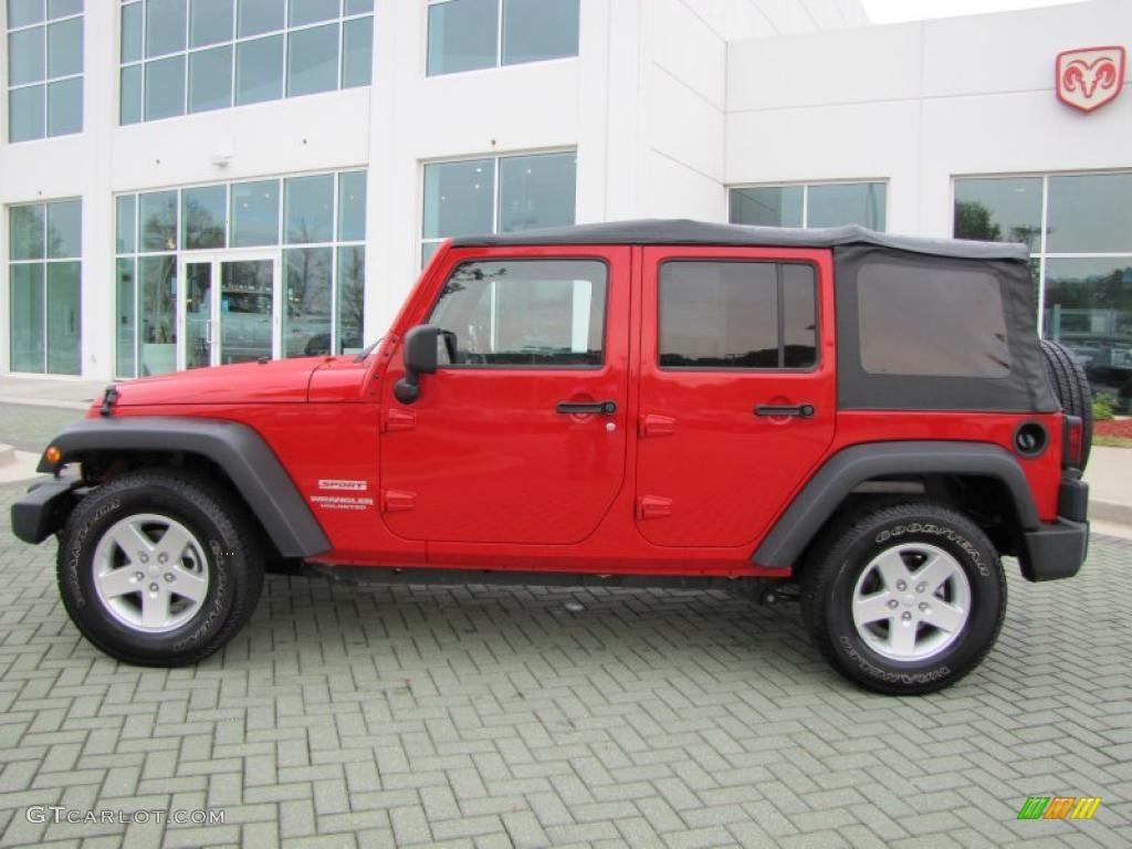 Flame Red 2010 Jeep Wrangler Unlimited Sport Exterior Photo #47842256