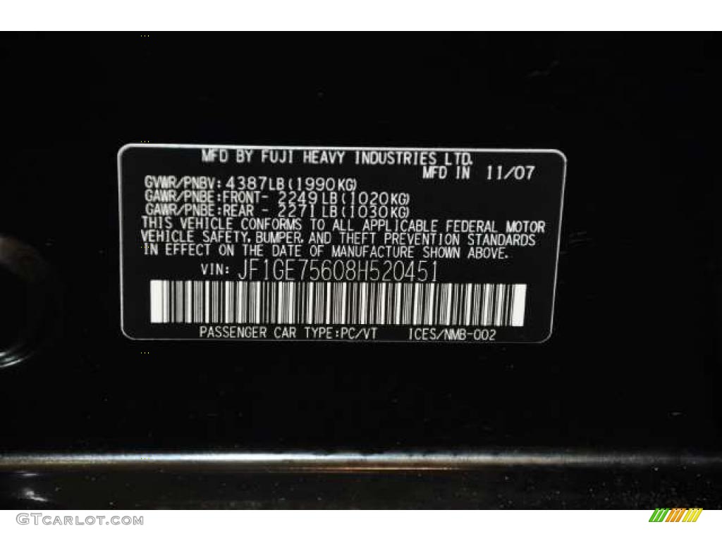 2008 Subaru Impreza WRX Sedan Info Tag Photo #47845136