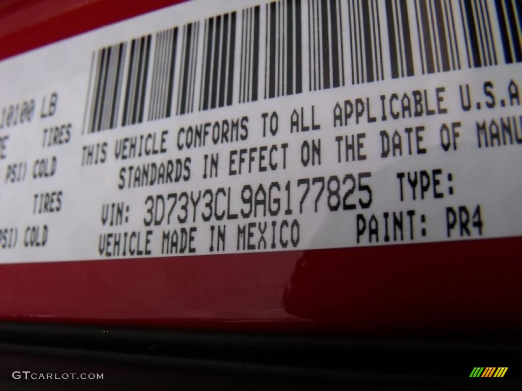 2010 Ram 3500 Color Code PR4 for Flame Red Photo #47851658