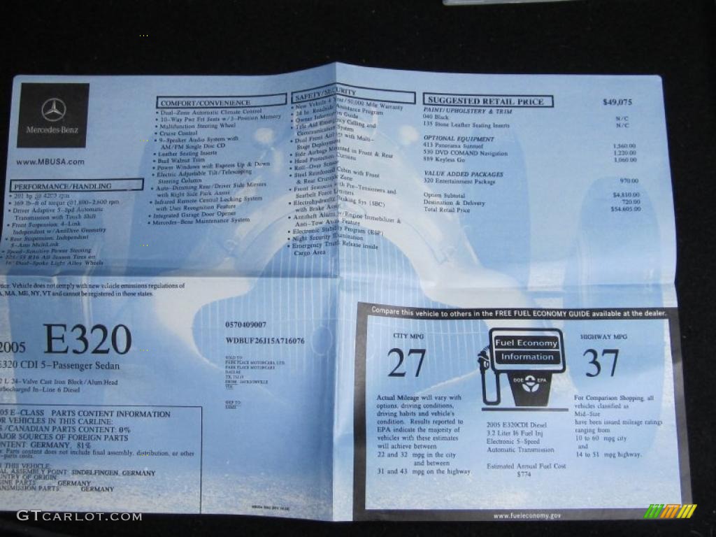 2005 Mercedes-Benz E 320 CDI Sedan Window Sticker Photo #47859541