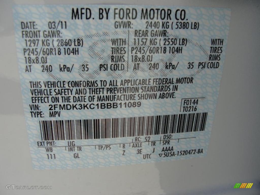 2011 Edge Color Code UG for White Platinum Tri-Coat Photo #47878094