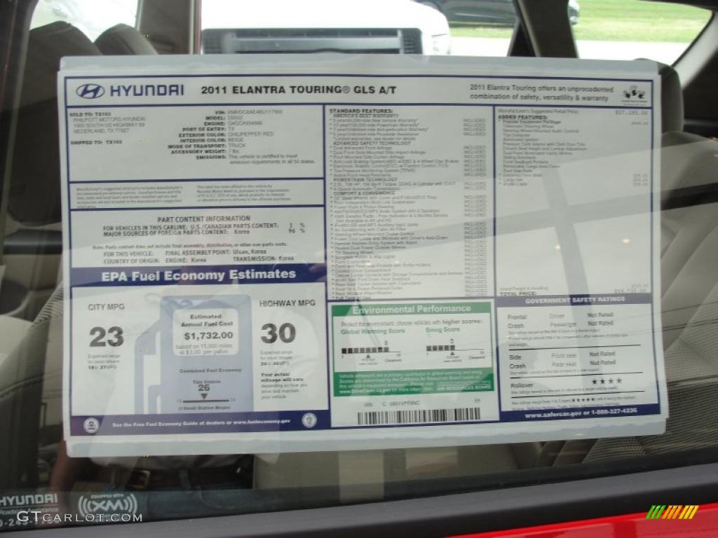 2011 Hyundai Elantra Touring GLS Window Sticker Photo #47882849