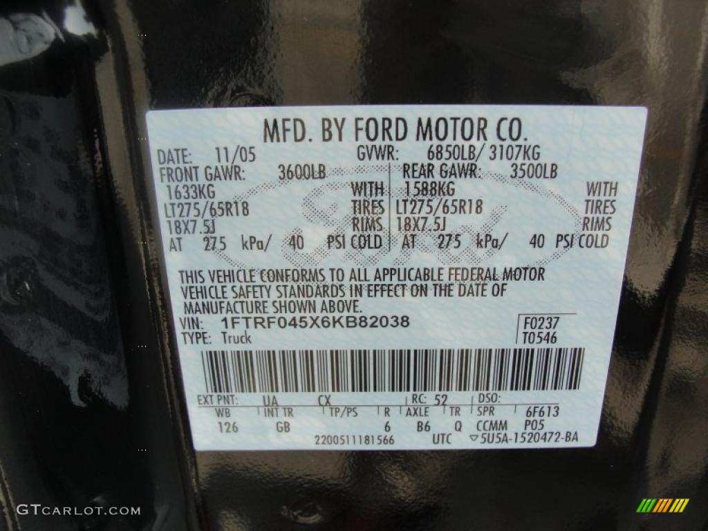 2006 Ford F150 FX4 Regular Cab 4x4 Color Code Photos
