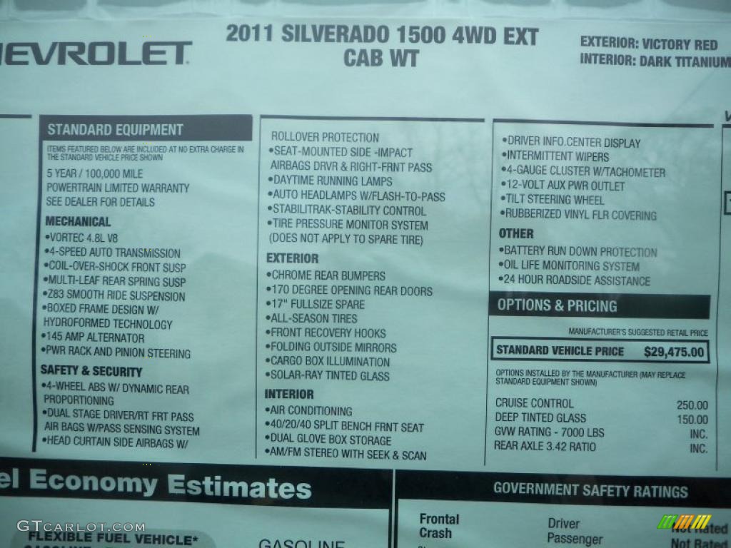 2011 Chevrolet Silverado 1500 Extended Cab 4x4 Window Sticker Photo #47894240