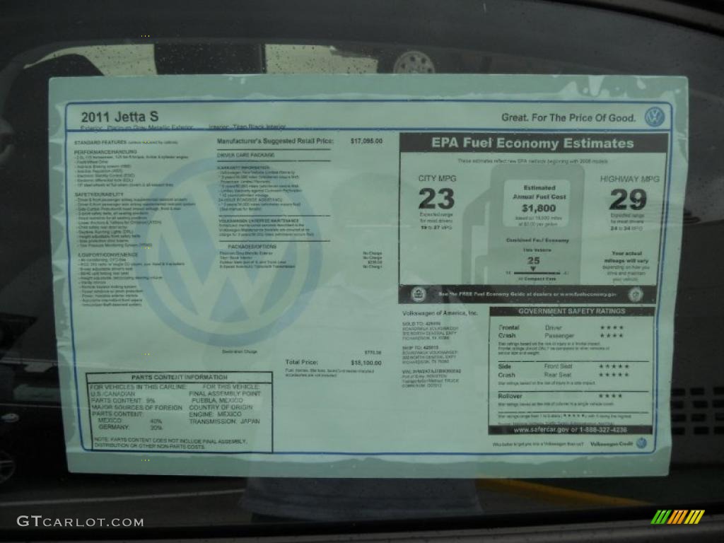 2011 Jetta S Sedan - Platinum Gray Metallic / Titan Black photo #20