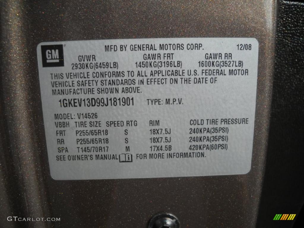 2009 GMC Acadia SLE AWD Info Tag Photo #47897627