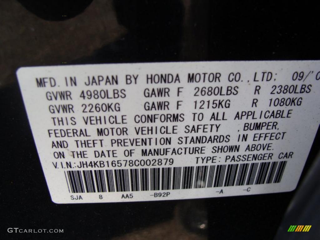 2008 RL Color Code B92P for Nighthawk Black Pearl Photo #47899304