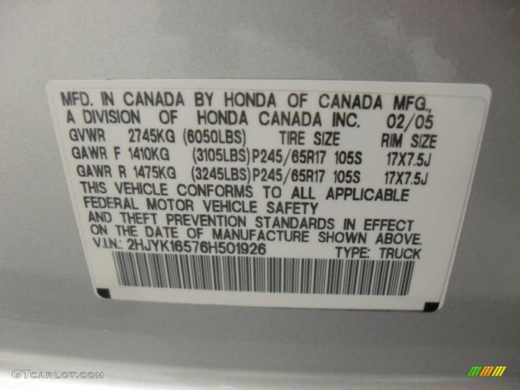 2006 Honda Ridgeline RTL Info Tag Photos