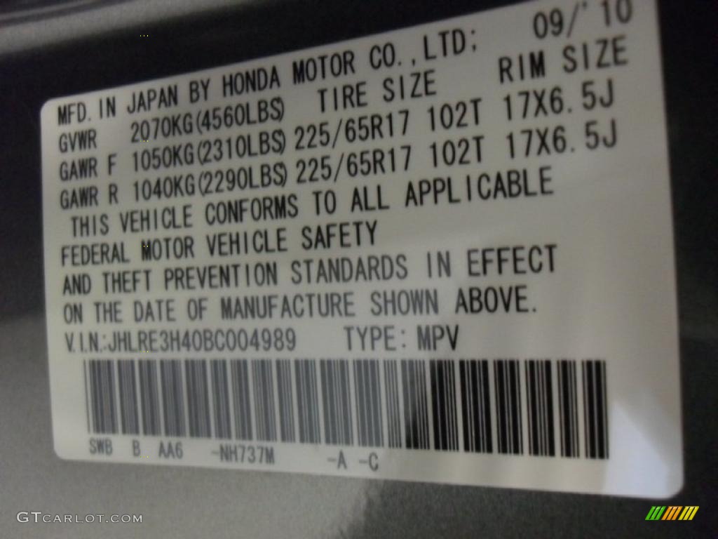 2011 CR-V Color Code NH737M for Polished Metal Metallic Photo #47900723