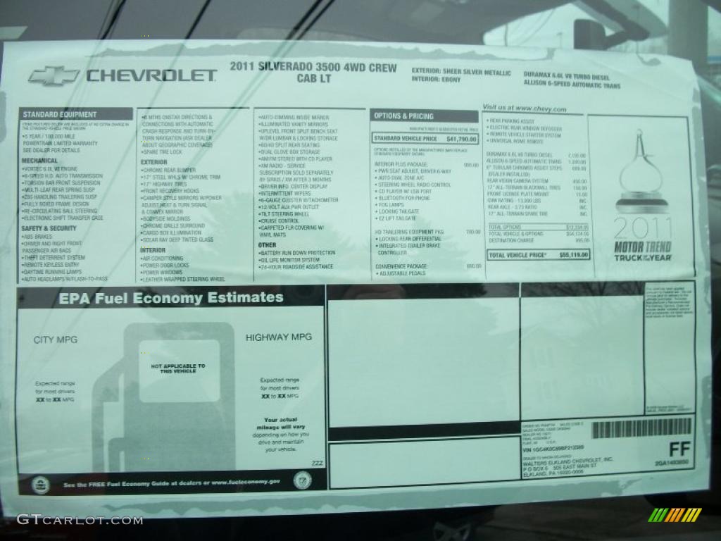 2011 Chevrolet Silverado 3500HD LT Crew Cab 4x4 Dually Window Sticker Photo #47908017