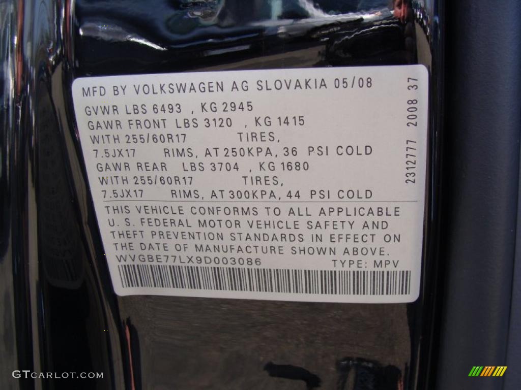 2009 Volkswagen Touareg 2 VR6 Info Tag Photos