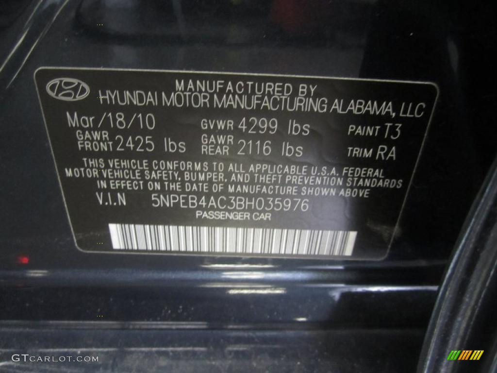 2011 Sonata GLS - Midnight Black / Gray photo #8