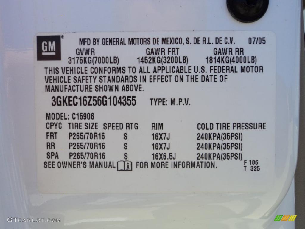 2006 GMC Yukon XL SLT Info Tag Photos