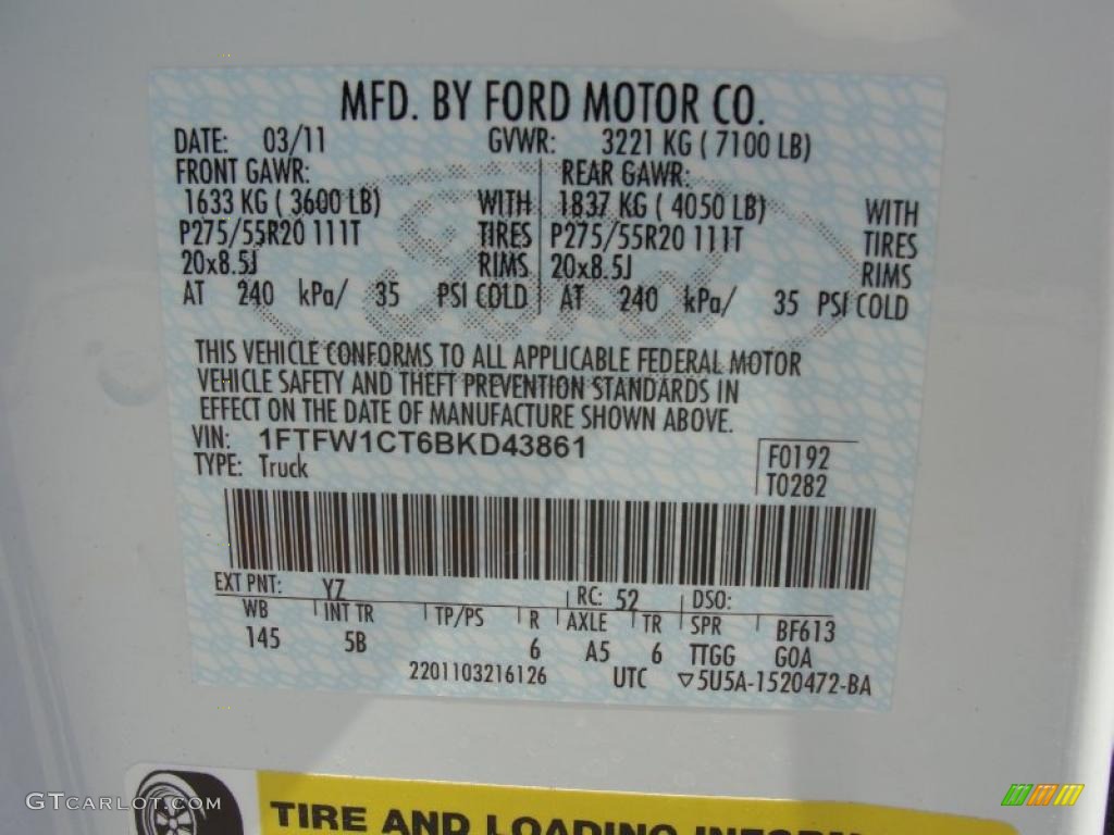 2011 F150 Color Code YZ for Oxford White Photo #47933112