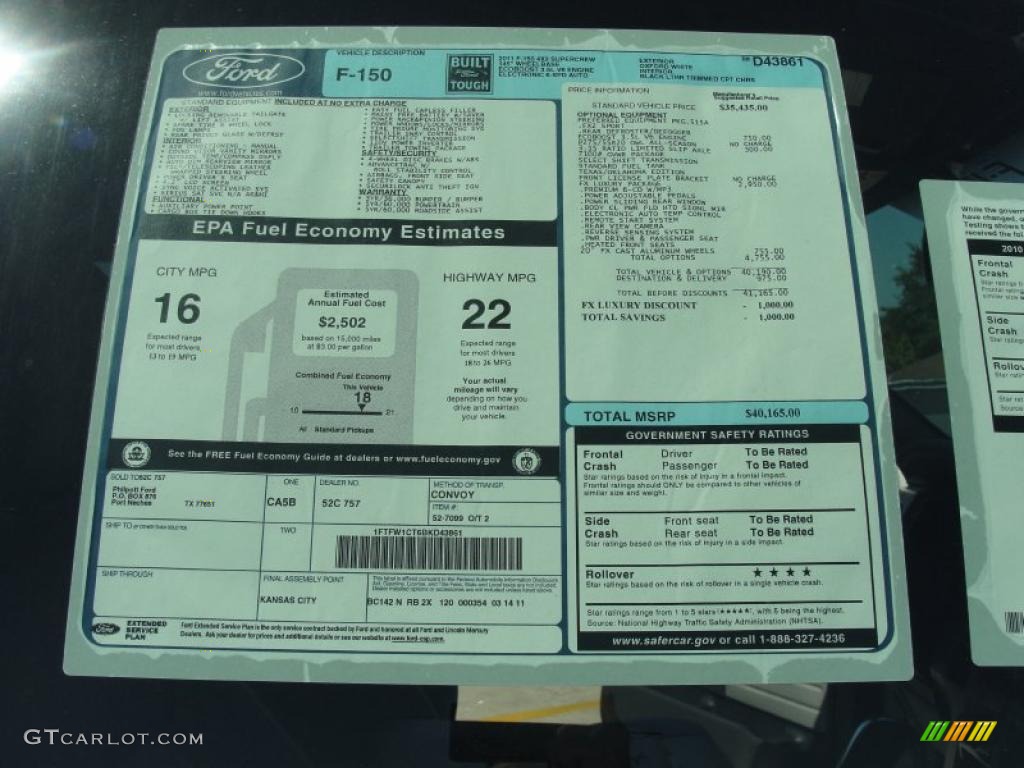 2011 Ford F150 FX2 SuperCrew Window Sticker Photo #47933124