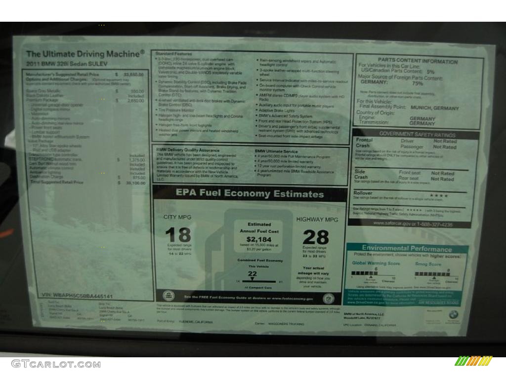 2011 BMW 3 Series 328i Sedan Window Sticker Photo #47938197