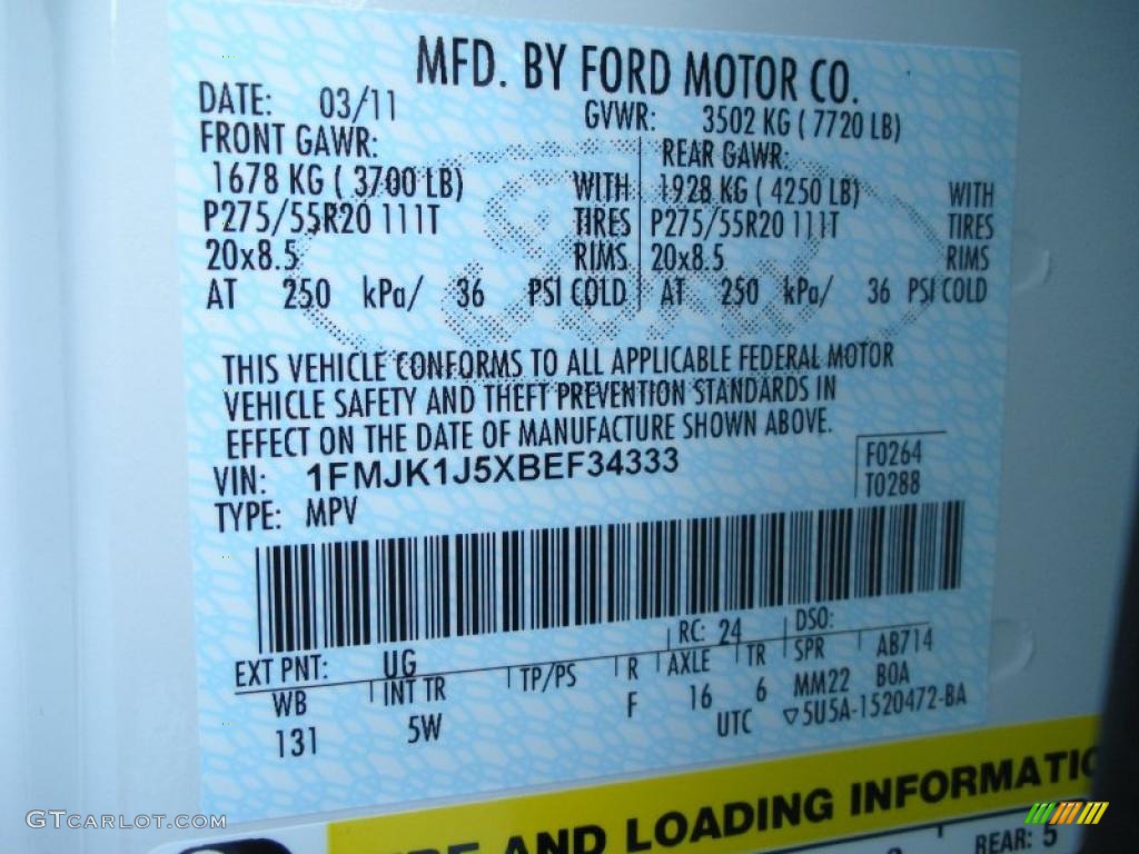 2011 Expedition Color Code UG for White Platinum Tri-Coat Photo #47939622