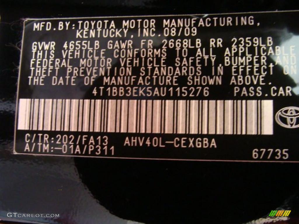 2010 Camry Color Code 202 for Black Photo #47944065